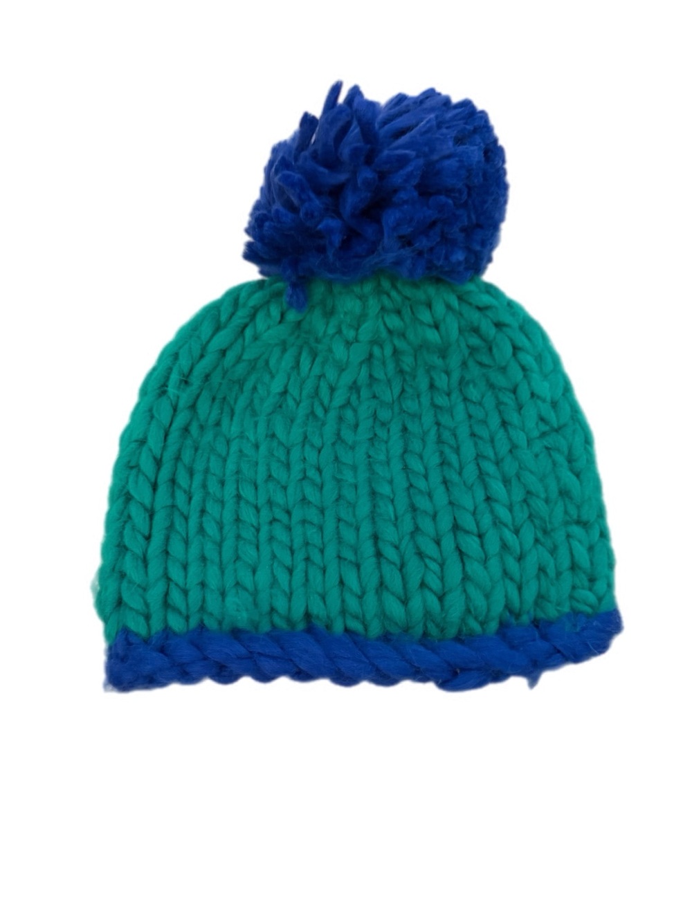 Free People Chunky Knit Pom Beanie in Teal and Royal Blue nwt